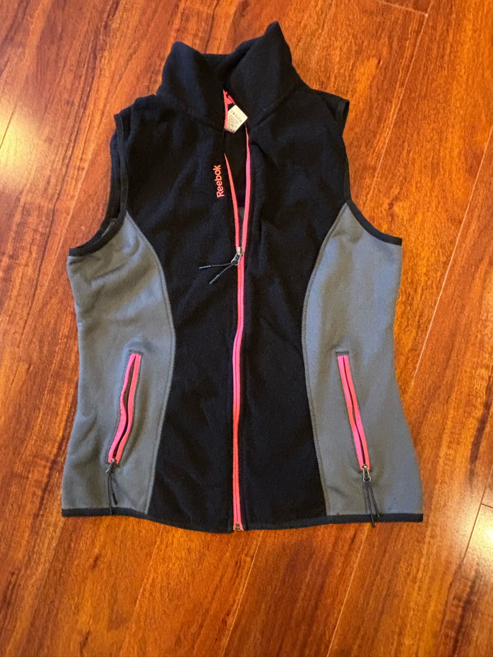 Reebok Black and Gray Fleece One-Piece with Pink Zippers